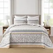 SahSahCasa 100% Cotton 102"x120" Oversized Queen Quilt Bedspread - Quilted Extra Large Comforter Lightweight Bedding Set, XL Striped Floral Wide Bed Spread Coverlet, 3pcs, Light Orange/Gray