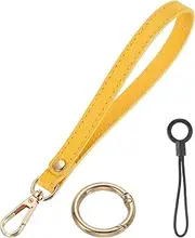 [uxcell] Wristlet Strap PU Leather Keychain Wristlet Lanyard Hand Strap Replacement with Gold Ring Lanyard, 7 Inch Fit for Wallet Purse Clutch Key (Yellow)