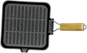 Ｂｅｓｇａ Nonstick Grill Pan Square Grill Pan with Handle Portable Easy Clean Cookware for Stovetop for Kitchen Picnic Indoor Meats, 24cmx24cmx19cm
