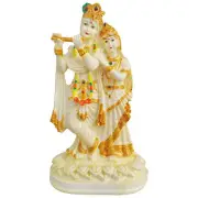 Indian Traditional Resin Radha Krishna beautiful Statue Color Yellow For Pooja