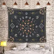 OKUYAN Botanical Moon Phase Tapestry Bohemian Tapestry Wall Hanging Floral Plants Tapestry Nature Tapestry Plant Aesthetic Tapestry Bedroom Decor for Living Room Cafe Dining Room（130X150cm/51 x59）