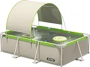 Above Ground Pool, Rectangular Pool Set, Foldable Pool, Framed Swimming Pools, Paddling Pool with Sunshade, Reinforced Steel Tube Skeleton, Multi-Directional Support to Maintain Stability(Size:4.5m)