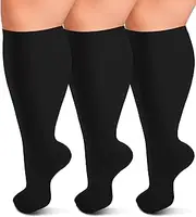 3 Pack Plus Size Compression Socks for Women & Men, 20-30 mmhg Extra Wide Calf Knee High Stockings for Circulation Support