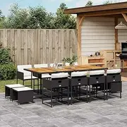 13 Piece Garden Dining Set with Cushions Black Poly Rattan,Outdoor Furniture Sets-3211347