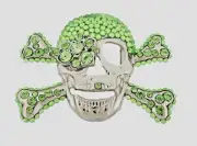 Skull Belt Buckles Crossbones Halloween Pirate Costume Bling Green Rhinestones