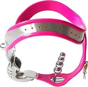 SAHOOSAFETY Chastity Belt Stainless Steel Men's Strap Butt Plug Chastity Cage Male Metal Penis Cage Bondage Sex Toys for Men(Pink,60cm/70cm)