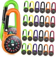 Totority 24Pcs Compass Clip Self Locking Keychains for Hiking Camping Adventure Gear Reliable Direction Guidance for Outdoor Activities
