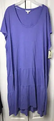 Terra & Sky Plus Sz 4X 28W Tiered Maxi Dress Knit Jacaranda Purple Pockets NEW