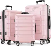 SHOWKOO 3pc Luggage Set Expandable PC+ABS Suitcase Double Wheels TSA Lock Pink