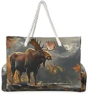 [YXYZRMY] Moose Mountain Tree Beach Bag for Women Large Beach Tote Bag Zipper for Swim Gym Travel Daily
