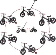 7 in 1 Kids Bicycle With Parent Steering Push Handle. Kids Push Bike With Brake & Removable Training Wheels, Pedals, Kickstand. Tricycle Toddler Balance Bike Trike With Adjustable Seat & Handle Height
