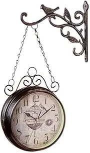 Garden Clocks Outdoor Waterproof Double Sided, Vintage Antique-Look Wall-Mounted or Indoor and Garden, Bronze 18 CM Retro Style