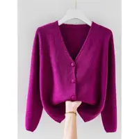 在飛比找ETMall東森購物網優惠-寬松顯瘦韓系紫色穿搭外套針織衫