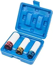 Leona Co 3 Piece Set 1/2 Inch Drive Deep Impact Socket, Non-Marring Impact Lug Nut Socket with Nylon Protective Sleeves, 17, 19, 21mm