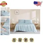 Wrinkle-Resistant Light Blue Organic Cotton Queen Sheets – 4-Piece Luxury Set