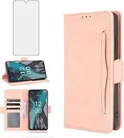 [Asuwish] Compatible with Nokia C22 Wallet Case and Tempered Glass Screen Protector Card Holder Stand Leather Flip Cell Accessories Phone Cover for NokiaC22 Women Men Rose Gold