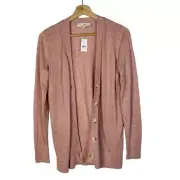 Ann Taylor LOFT Light Pink Speck V-Neck Button Down Cardigan Sweater S