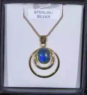 Opal Pendant Triplet, Oval (10x8mm), Set in Sterling Silver 925, Gold covered