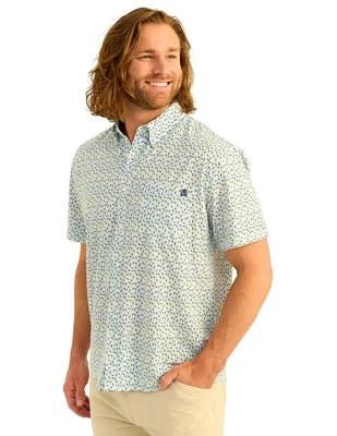 Huk Kona Printed Short Sleeve Men's Button-Down Shirt, Yellowfin, XX-Large
