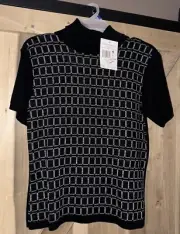 Vintage Jaclyn Smith Sweater Size L New! Black White Y2K Mock Neck Sweater