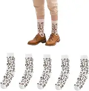 [AKAMAS] 5 Pairs Women's Leopard Pattern Colourful Ankle Socks, Funny Leopard Animal Pattern Long Crew Socks, Warm Winter Calf Socks, Stretch Breathable Cotton Socks, Sports Socks, Crazy Leisure Socks