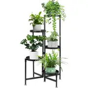 DelSol Metal Plant Stand Outdoor Indoor -5 Tier Foldable Corner Tall Plant Shelf for Multiple Plants Black