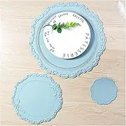 Round Silicone Placemats Set of 3, European Style Easy Clean Place Mats Includes Coasters/Placemats/Pot Holders, Table Decor (Light Blue, 1PCS)