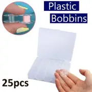 25pcs Plastic Clear Bobbin With Box Container For Sewing Machine Case Spools Box