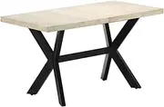 vidaXL Dining Table - Solid Bleached Mango Wood, Industrial Style, Handcrafted for Modern Dining Room/Kitchen, Stable Steel Legs with Cross Frame