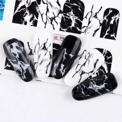 Nail Art Water Decals Stickers Transfers Black Marble Effect Decoration (BN623)