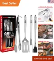 Premium BBQ Grilling Tools Set - Spatula, Tongs & Brush for Outdoor Enthusiasts