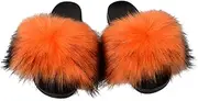 [Techora] Womens Furry Fluffy Slippers Faux Fur House Slippers Open Toe Fuzzy Slides Soft Flat Slip On Sandals for Indoor Outdoor