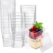 Dessert Cups Plastic Clear Dessert Pots with Lids and Spoons Square Dessert Serving Cups Mini Dessert Cups Reusable Bowl for Chocolate Mousse Pudding 100pcs./3152