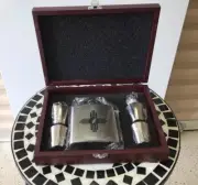 Stainless Steel 6 oz. Whiskey Flask,4 Shot Cups, Funnel In Decorative Wooden Box