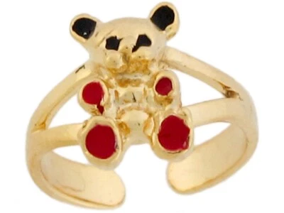10k or 14k Yellow Gold Enamel Teddy Bear Cute Ladies Toe Ring