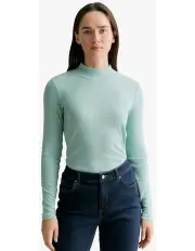 [Trenery] Cotton Modal Rib Mock Neck T-shirt in Aqua