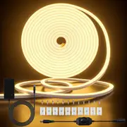 16.4ft Neon LED Strip Light, Cozylady Warm White Waterproof Rope Light with Power Supply and Dimmer Controller, 5m Flexible DIY Silicone 24V LED Neon Rope Light for Kitchen Indoor Outdoor Decor