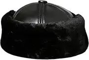 [Haitpant] Men's Sheepskin Leather Ski Cap with Thicker Fleece Earmuffs - Winter Warm Bomber Hat for Men