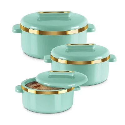 New MILTON Curve Inner Stainless Steel Casserole Set of 3, Light Green-Free Ship