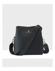 [Madison Accessories] Joanie 3 Compartment Crossbody Bucket Bag + Monogram Bag Strap in Black