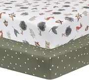 Living Textiles Organic Cot Fitted Sheet 2 Pack - Forest Retreat,Premium Fabric for Baby's Best Comfort,Super Soft Baby Quilt for Crib Bed, Stroller,Cot,Daycare,Travel,Kids, Moisture Resistant