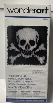 WonderArt Latch Hook Kit Arrgh Matey Pirate Flag Skull & Crossbones 12”x12”