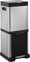 40L Pedal Rubbish Bin Dual Compartment Garbage Bin Recycle Stainless Steel Waste Bin Push Button+Foot Pedal Trash Can for Kitchen Office 31 x 31 x 78cm