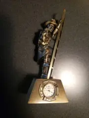 Fireman Clock Figurine with Platinum Quartz Watch Japan Movements Vintage Brass
