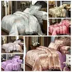 4PC Silk Satin Floral Duvet Quilt Doona Cover Flat Sheet Set Queen King Size Bed