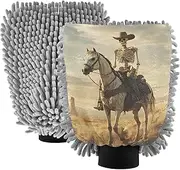XYMZR Skeleton Drive Horse Absorbent Microfiber Car Wash Mitt, Funny Cute Anime Scratch Free for Cars Cleaning, Home Cleaning Mitts, 2 Pack, 10.24” L x 7.09” W