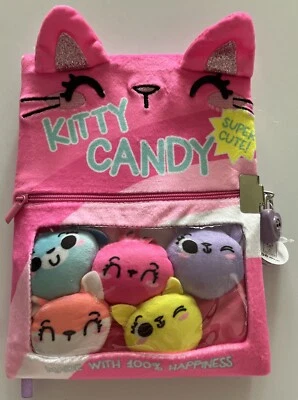 Kitty Candy Pink Plush Diary Journal w/5 Removable Babies Lock 2 Keys Claire’s