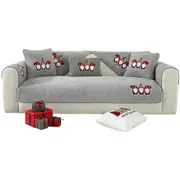 Christmas Sherpa Fleece Slipcover Protector Sofa Throw Cover Soft Thick Cozy Sofa Throw-Grey