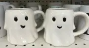 2-14 oz Halloween Ghost Coffee Mug - White Cute Ceramic Ghost Pattern