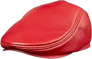 KJIASDFE Winter Hats,Men Leather Cap Sheepskin Newsboy Beret Vintage Golf Hat 55-60cm Red